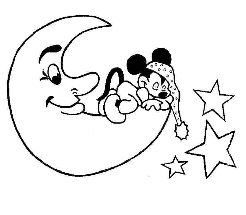 coloriage bebe mickey dans la lune